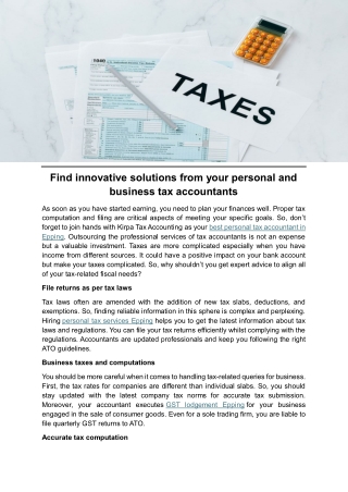 Find innovative solutions from your personal and business tax accountants