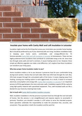 Insulate your home with Cavity Wall and Loft Insulation in Leicester