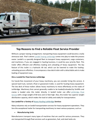 Top Reasons to Find a Reliable Float Service Provider