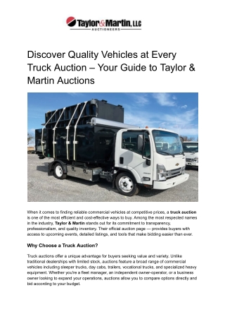 Discover Quality Vehicles at Every Truck Auction – Your Guide to Taylor & Martin Auctions