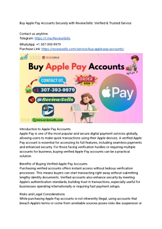 Buy Apple Pay Accounts Securely - Reliable & Verified by ReviewSells
