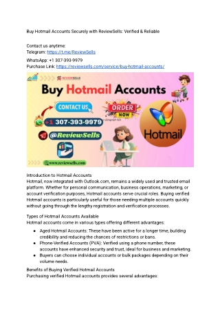 Buy Hotmail Accounts - Trusted & Verified by ReviewSells