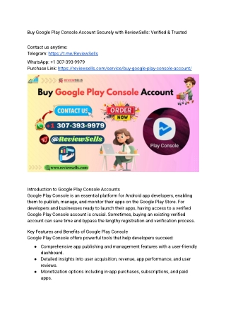 Buy Google Play Console Account - Verified & Trusted by ReviewSells