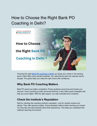 How to Choose the Right Bank PO Coaching in Delhi