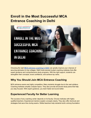 Enroll in the Most Successful MCA Entrance Coaching in Delhi