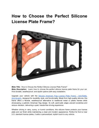 BLOG 2 _ Month 2 _ How to Choose the Perfect Silicone License Plate Frame_