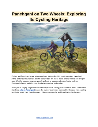 Panchgani on Two Wheels: Exploring Its Cycling Heritage