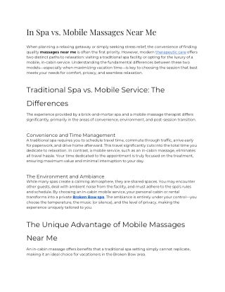 E - In Spa vs Mobile Massages Near Me