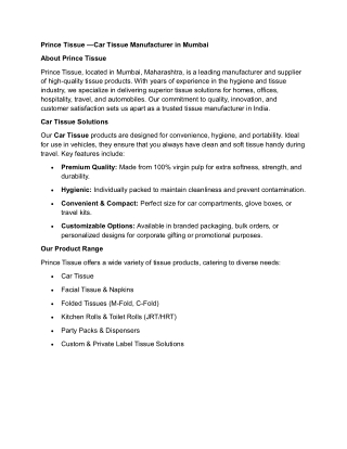 Car Tissue Manufacturer in Mumbai