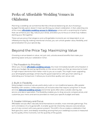 E - Perks of Affordable Wedding Venues in Oklahoma