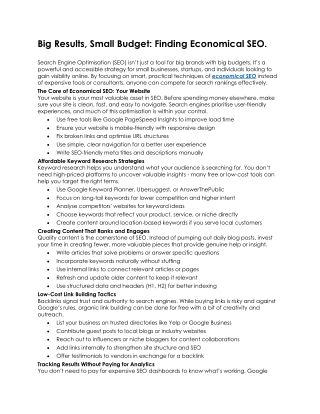 Big Results, Small Budget  Finding Economical SEO