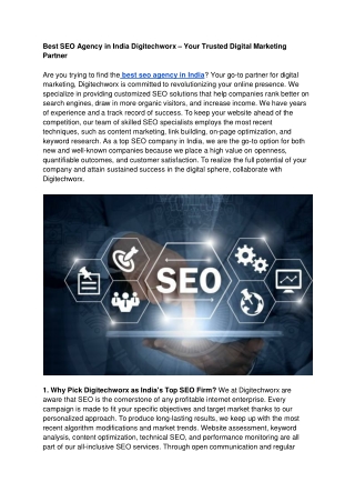 Best SEO Agency in India Digitechworx – Your Trusted Digital Marketing Partner