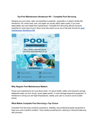 Top Pool Maintenance Henderson NV – Complete Pool Servicing