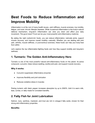 Best Foods to Reduce Inflammation and Improve Mobility