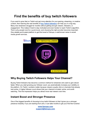 Find the benefits of buy twitch followers