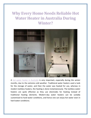 Why Every Home Needs Reliable Hot Water Heater in Australia During Winter