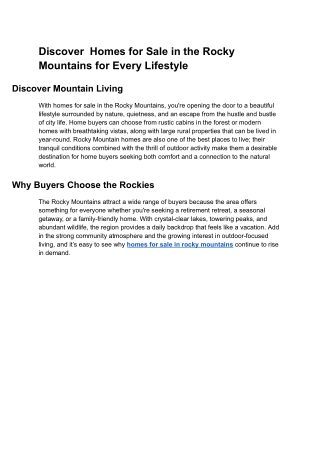 Discover  Homes for Sale in the Rocky Mountains for Every Lifestyle