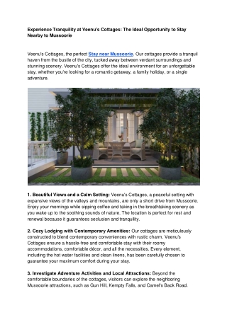 Experience Tranquility at Veenu's Cottages_ The Ideal Opportunity to Stay Nearby to Mussoorie