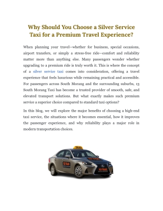 Why Should You Choose a Silver Service Taxi for a Premium Travel Experience