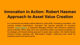 Robert Hasman Value Creation Strategy for Modern Asset Management