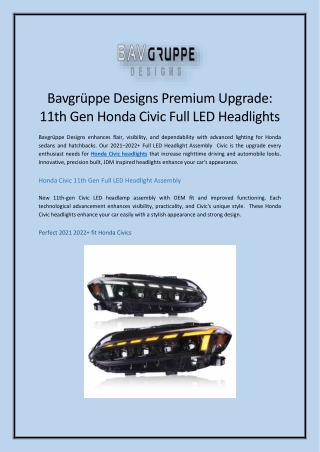 Bavgruppe Designs Premium Upgrade 11th Gen Honda Civic Full LED Headlights