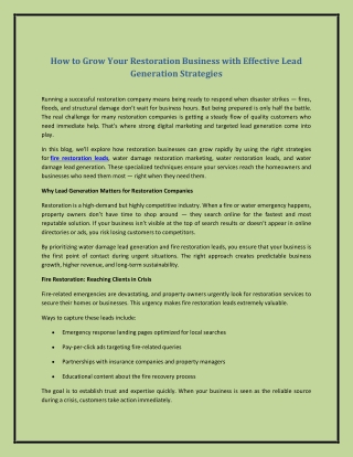 How to Grow Your Restoration Business with Effective Lead Generation Strategies