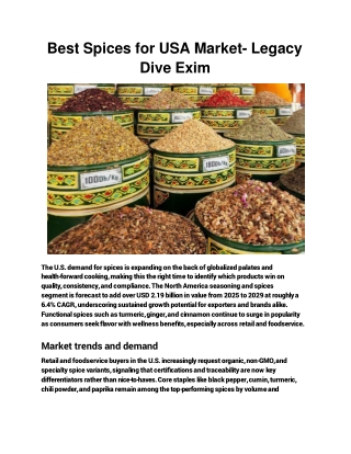 Best Spices for USA Market- Legacy Dive Exim