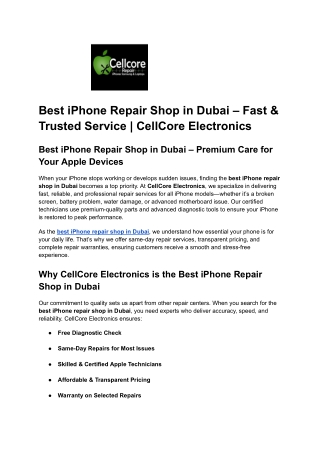 Best iPhone Repair Shop in Dubai – Fast & Trusted Service _ CellCore Electronics