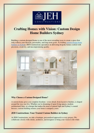 Crafting Homes with Vision Custom Design Home Builders Sydney