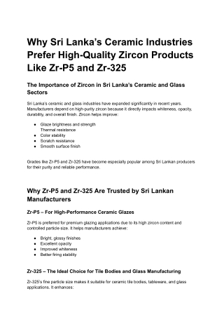 Why Sri Lanka’s Ceramic Industries Prefer High-Quality Zircon Products Like Zr-P5 and Zr-325