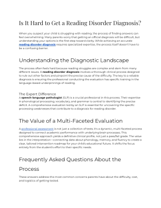 E - Is It Hard to Get a Reading Disorder Diagnosis