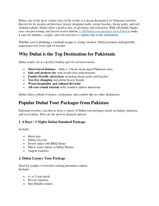 UAE Dubai tour packages from Pakistan