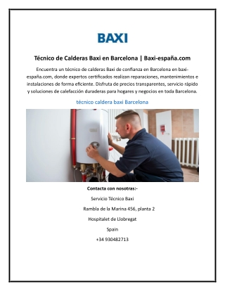 Técnico de Calderas Baxi en Barcelona | Baxi-españa.com