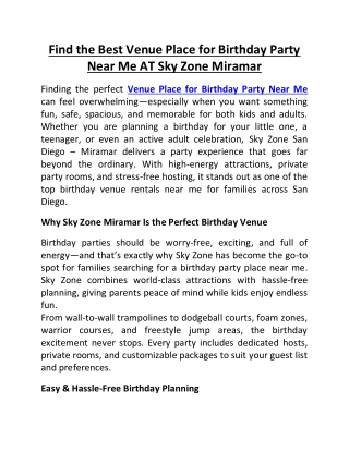 Find the Best Venue Place for Birthday Party Near Me AT Sky Zone Miramar