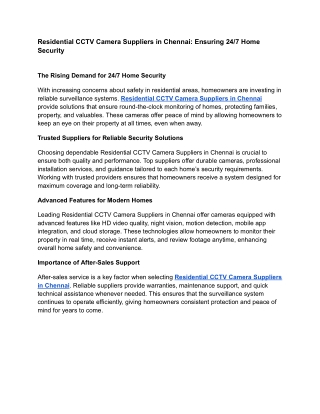 Residential CCTV Camera Suppliers in Chennai_ Ensuring 24_7 Home Security