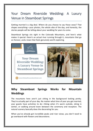 Your Dream Riverside Wedding A Luxury Venue in Steamboat Springs