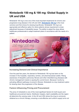 Nintedanib 150 mg & 100 mg: Global Supply in UK and USA