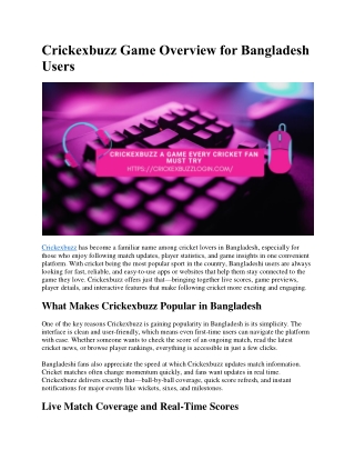 Crickexbuzz Game Overview for Bangladesh Users