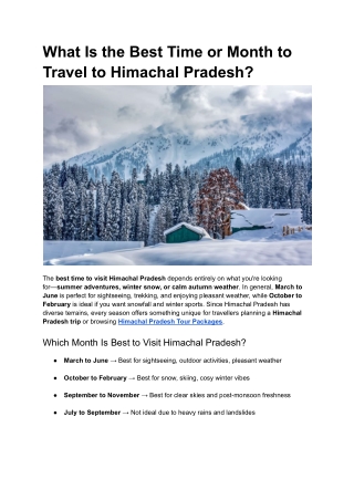 What Is the Best Time or Month to Travel to Himachal Pradesh