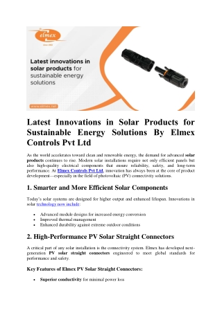 Latest Innovations in Solar Products for Sustainable Energy Solutions By Elmex C