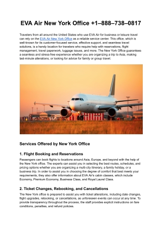 EVA Air New York Office  1–888–738–0817