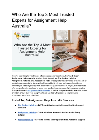 Who Are the Top 3 Most Trusted Experts for Assignment Help Australia