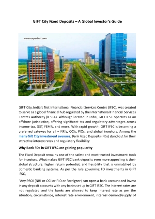 GIFT City Fixed Deposits – A Global Investor’s Guide