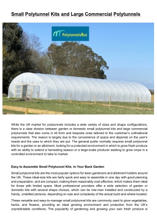 Small Polytunnel Kits and Large Commercial Polytunnels