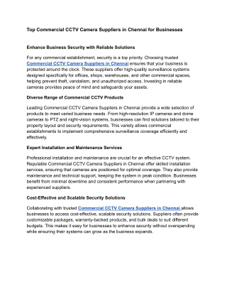 Top Commercial CCTV Camera Suppliers in Chennai for Businesses