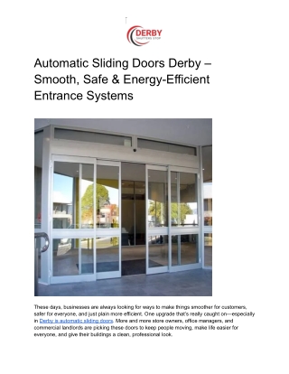 Automatic Sliding Doors Derby – Smooth, Safe & Energy-Efficient Entrance Systems