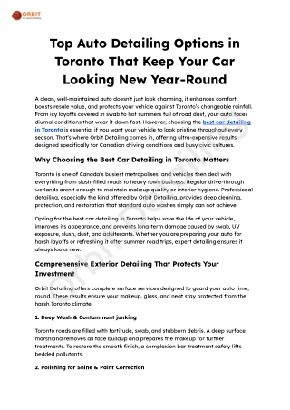 Top Auto Detailing Options in Toronto That Keep Your Car Looking New Year-Round