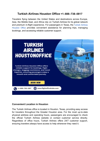 Turkish Airlines Houston Office  1–888–738–0817