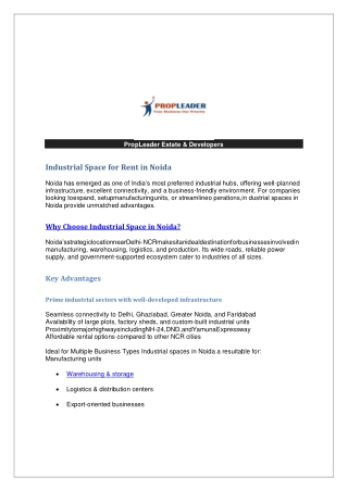 Industrial Space for Rent in Noida | Premium Manufacturing & Warehousing Units