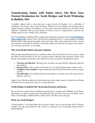 Transforming Smiles with Smiles Above The Rest Your Trusted Destination for Tooth Bridges and Teeth Whitening in Buffalo